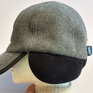 Vintage L.L . Bean Gray Black Fleece Polartec Hat Cap Ear Flaps Size L/XL